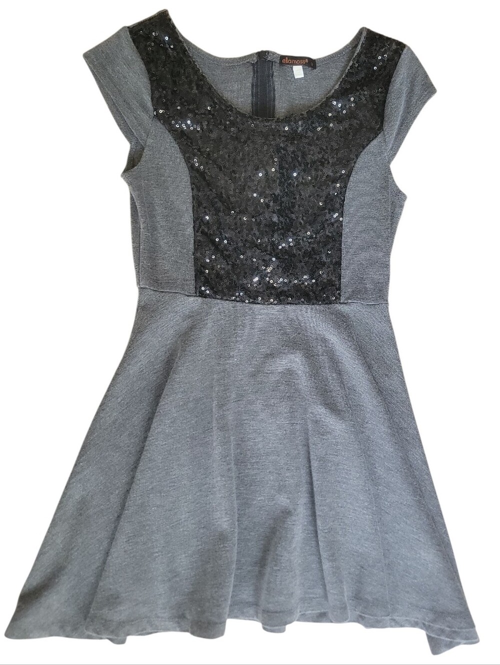 Ella Moss Girls Sequin Panel Knit Skater Fit & Flare Dress Gray Heather Size 12